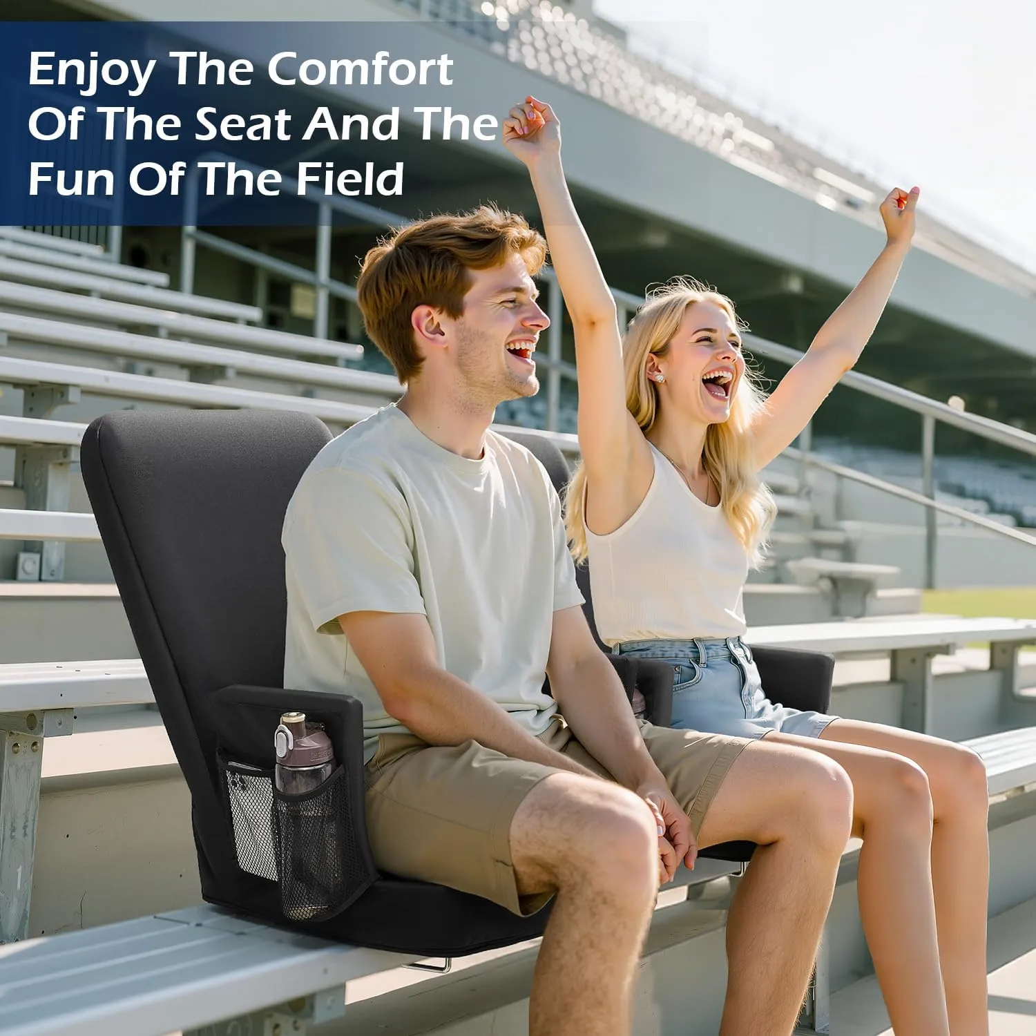 TOPSKY Stadium Seat with High Back Support, 26.2”Height, 19.1”Width (Seat 17.7”), Wide Bleacher Seats with 2 Hook, Picnic Seat，XY-CR-693-W43H(2PCS Black)