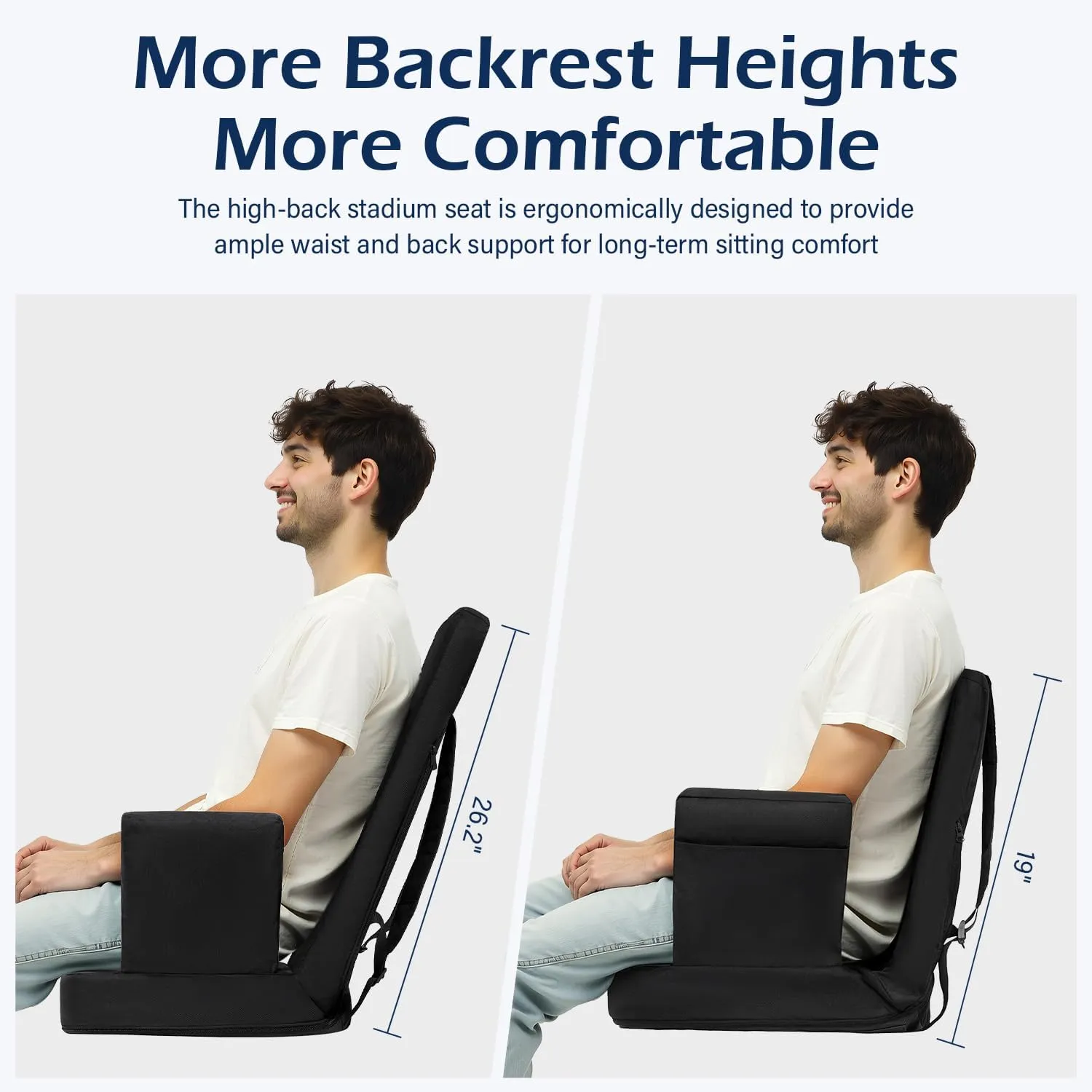 TOPSKY Stadium Seat with High Back Support, 26.2”Height, 19.1”Width (Seat 17.7”), Wide Bleacher Seats with 2 Hook, Picnic Seat，XY-CR-693-W43H(2PCS Black)
