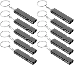 Topyond 10Pcs Aluminum Alloy Emergency Survival Whistle - Double Tube High-Frequency Whistle with Keychain for Outdoor Gear