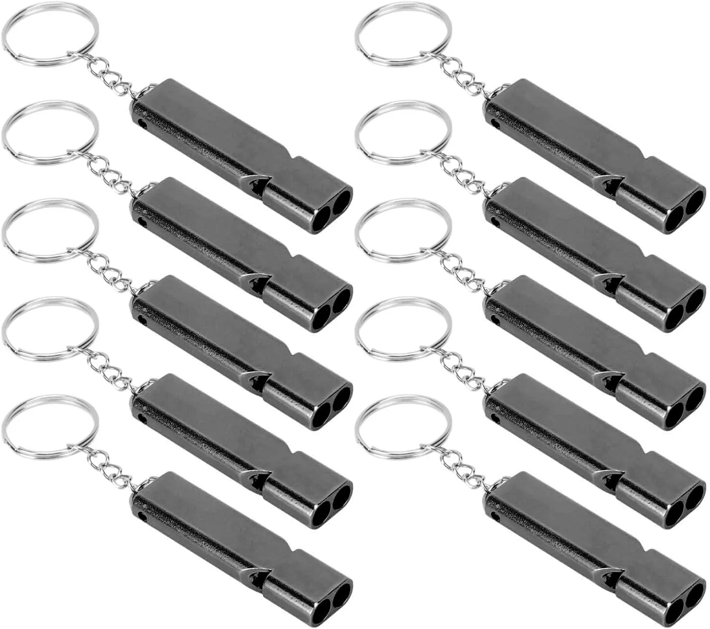 Topyond 10Pcs Aluminum Alloy Emergency Survival Whistle - Double Tube High-Frequency Whistle with Keychain for Outdoor Gear