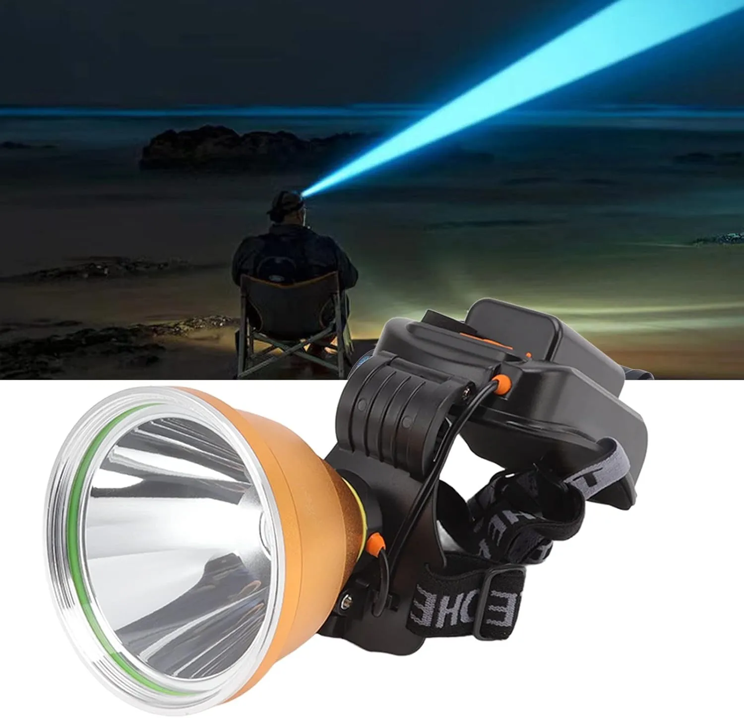 Topyond High Power LED Headlamp, High Bright USB Rechargeable Headlight, Waterproof, Outdoor Spotlight Flashlight, for Hunting, Camping, Hiking, Fishing, Emergency