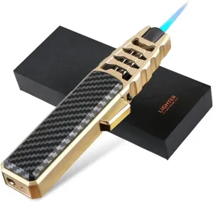 Torch Butane Lighter，Windproof Adjustable Jet Flame Lighters Refillable for Hiking Travel BBQ Camping（Butane Not Included）(Gold)