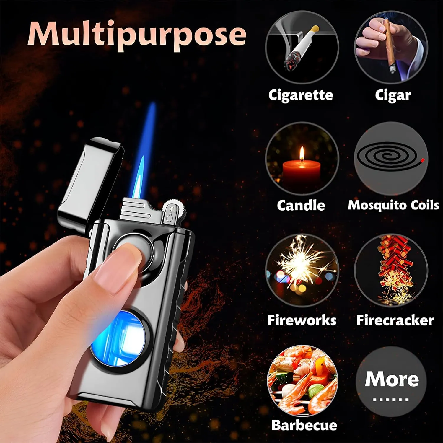 Torch Dual Flame Lighter With 6pcs Flint Stone, Windproof With Visible Fuel Tank, Adjustable Soft and Jet Flame 2 in 1, Refillable Butane for Gift Men - Ice Rainbow