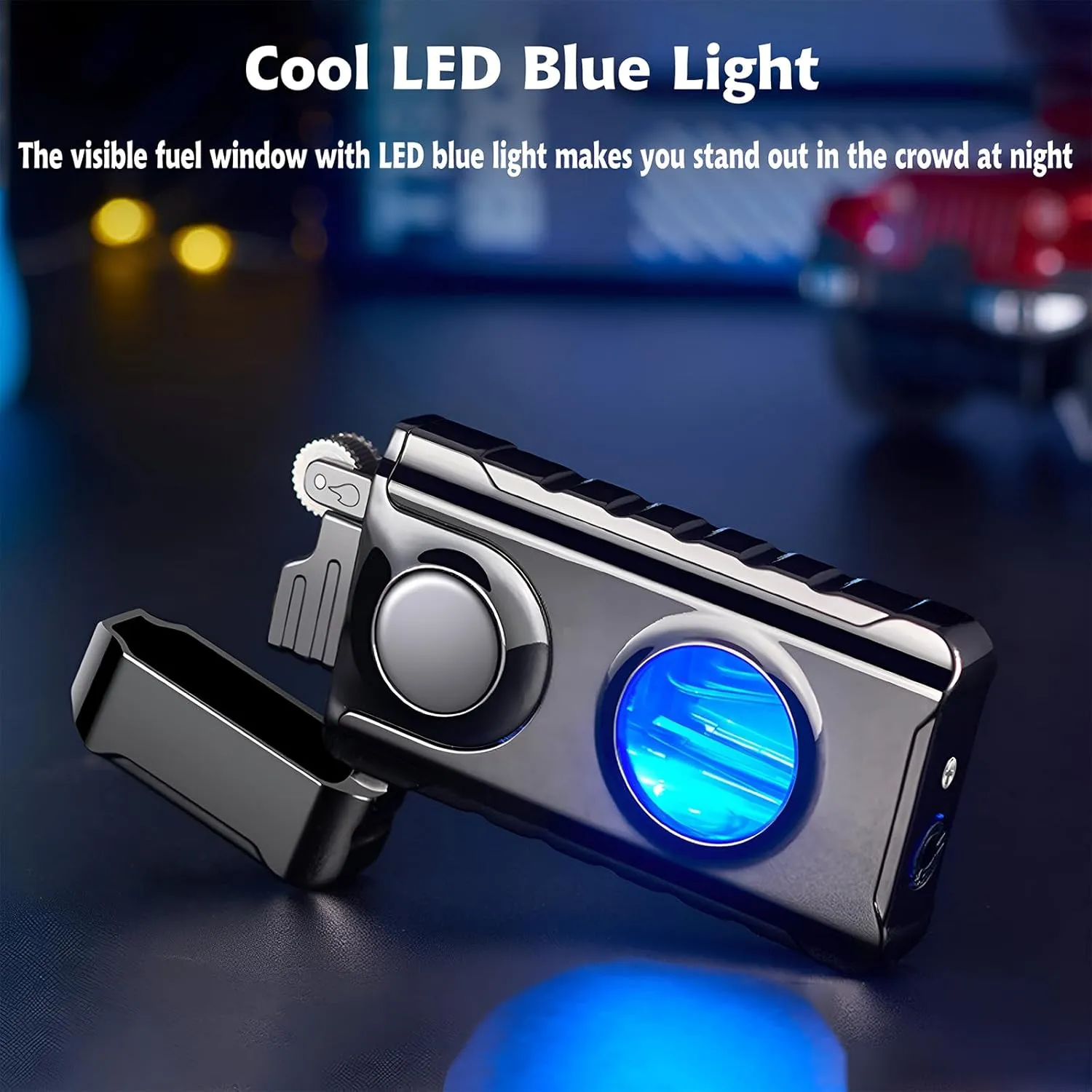Torch Dual Flame Lighter With 6pcs Flint Stone, Windproof With Visible Fuel Tank, Adjustable Soft and Jet Flame 2 in 1, Refillable Butane for Gift Men - Ice Rainbow