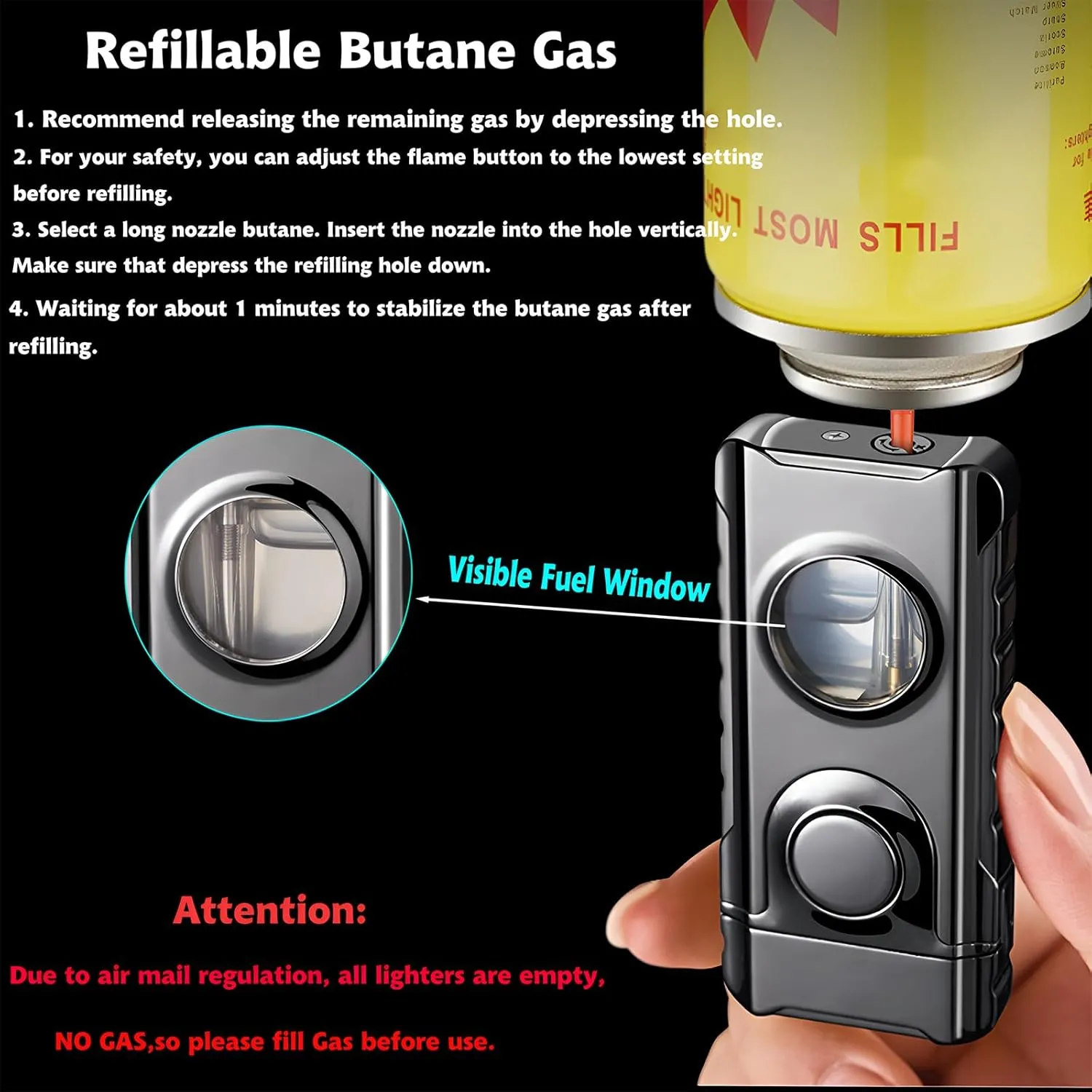Torch Dual Flame Lighter With 6pcs Flint Stone, Windproof With Visible Fuel Tank, Adjustable Soft and Jet Flame 2 in 1, Refillable Butane for Gift Men - Ice Rainbow