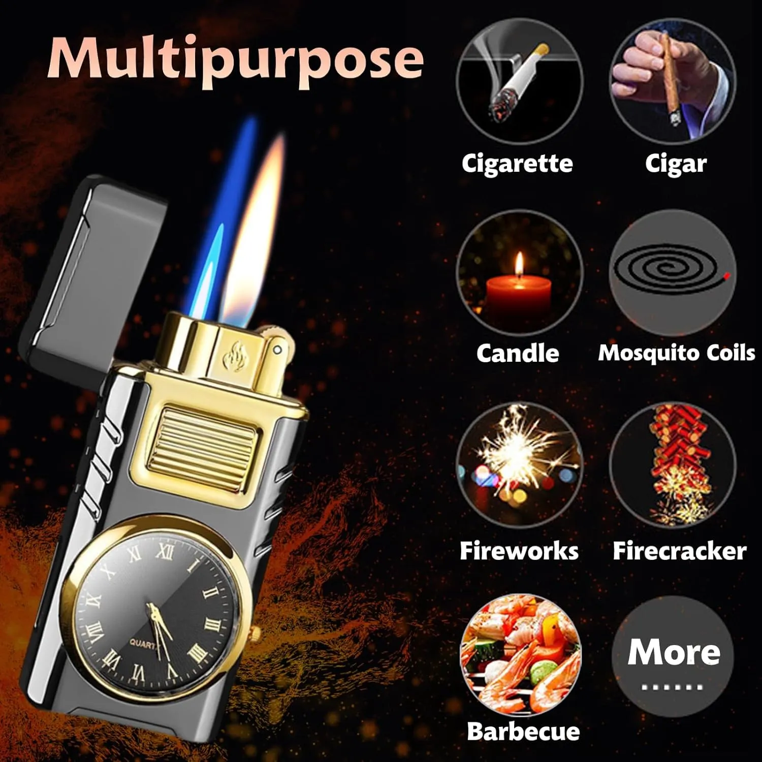 Torch Lighter, Cool Dual Flame Lighter Fashion Design, Refillable Butane Lighter with Visible Fuel Tank,Windproof Adjustable Soft Flame and Jet Flame Lighter for Men Lady (Without Fuel) (Matte Black)