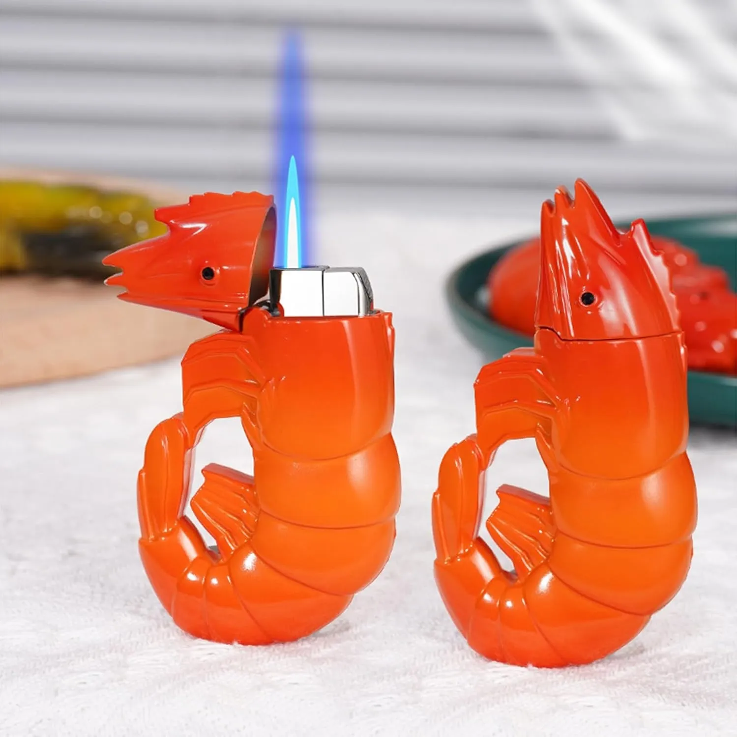 Torch Lighter, Unique Creative Prawns Design Butane Lighter, Windproof Adjustable Flame, Refillable Butane Cool Lighter for Gifts, Men, Lady(Orange)