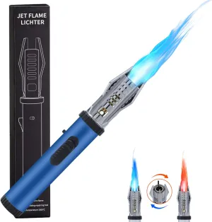 Torch Lighter, Windproof Butane Lighter with Safety Lock & Adjustable Red/Blue Flame,Refillable Lighter for Candles Grill BBQ Fireplaces Kitchen, Gift (Butane Gas Not Included)