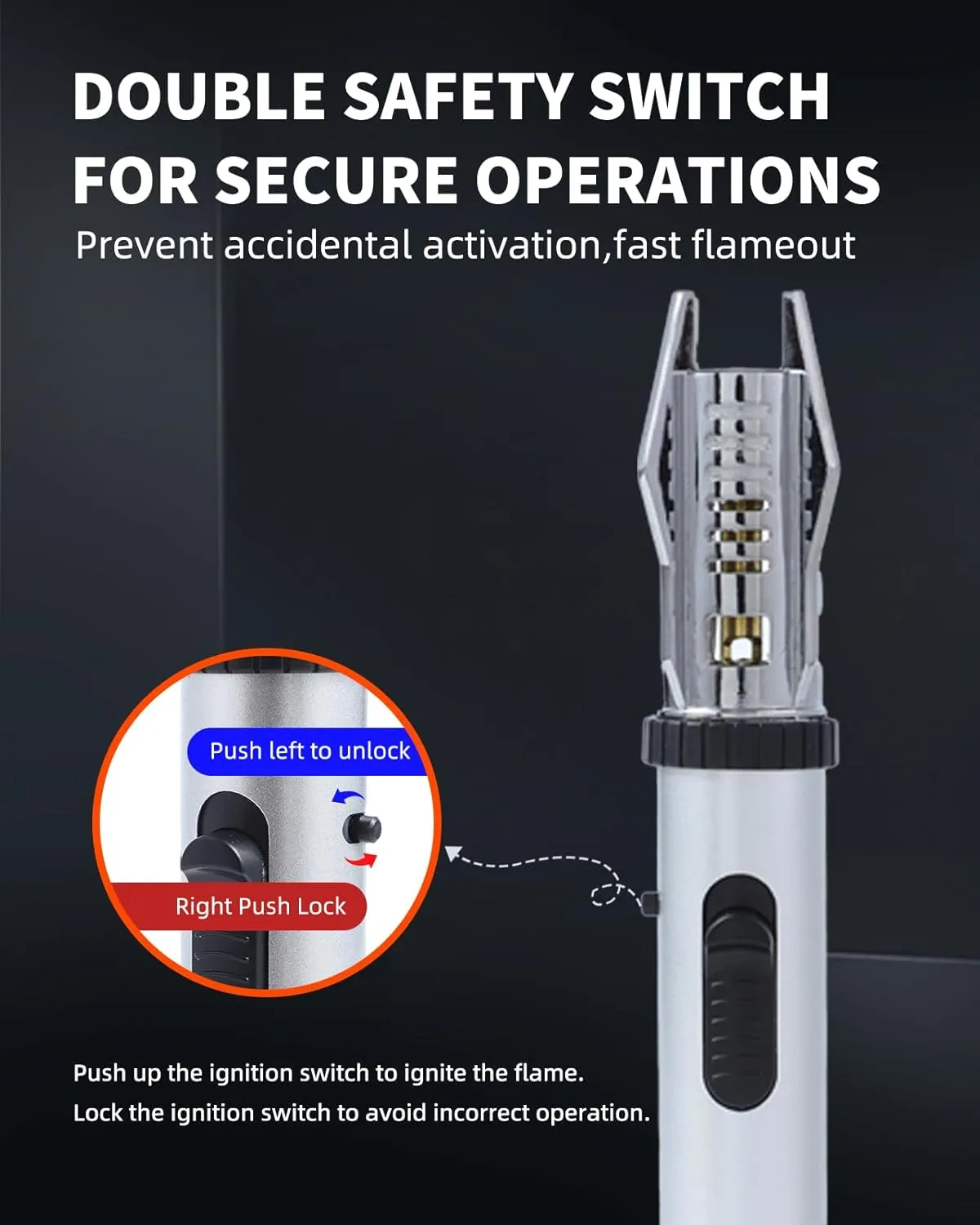 Torch Lighter, Windproof Butane Lighter with Safety Lock & Adjustable Red/Blue Flame,Refillable Lighter for Candles Grill BBQ Fireplaces Kitchen, Gift (Butane Gas Not Included)