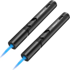 Torch Lighters, 2 Pack, Butane Lighters, Adjustable Jet Flame Torch Lighters, Windproof Butane Refillable Gas Torch Lighter Long Lighter for Candle, Grill, BBQ, Fireworks(Butane Not Included)