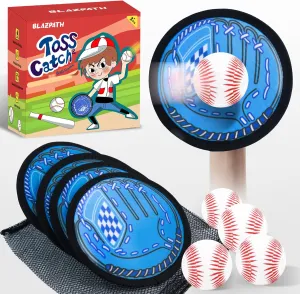 Toss and Catch Soft Sticky Ball Game Set for Kids 3-5, Toddler Baseball Glove Paddle Pads Catch Tennis Ball Sports Toys Indoor, Sticky Catcher Mitt with Softball Play Catching Beginner Set