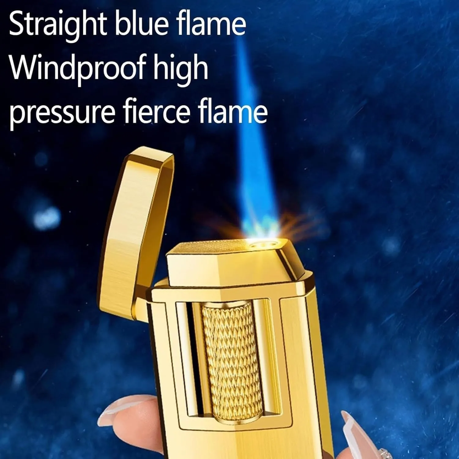 Touch-Sensitive Premium Butane Lighters, Brushed Metal Flip Cap, Classic Windproof Jet Flame, Adjustable Flame, Refillable Gas Portable Lighter for Camping Adventures (Fuel Not Included)(Black)