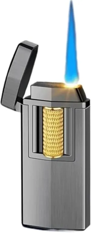 Touch-Sensitive Premium Butane Lighters, Brushed Metal Flip Cap, Classic Windproof Jet Flame, Adjustable Flame, Refillable Gas Portable Lighter for Camping Adventures (Fuel Not Included)(Black)