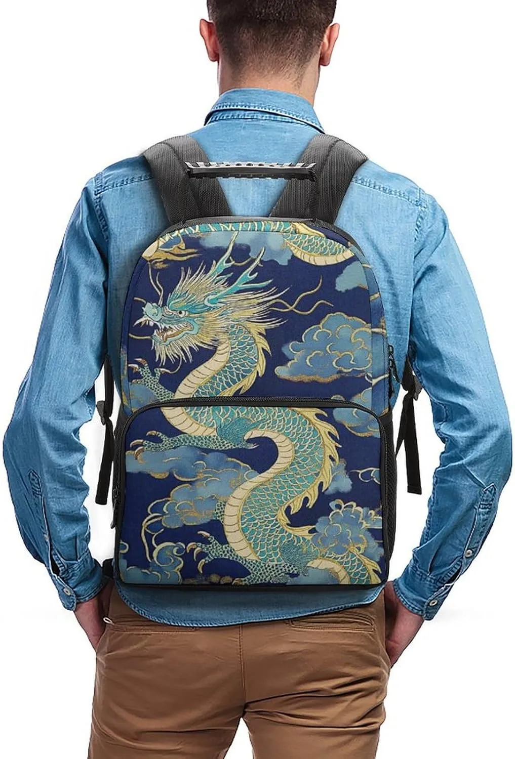 Traditional Chinese Dragon Art Daypack Lightweight Multipurpose Anti-Theft Shoulder Bag Large Capacity Laptop Book Bag Rucksack With Adjustable Shoulder Straps