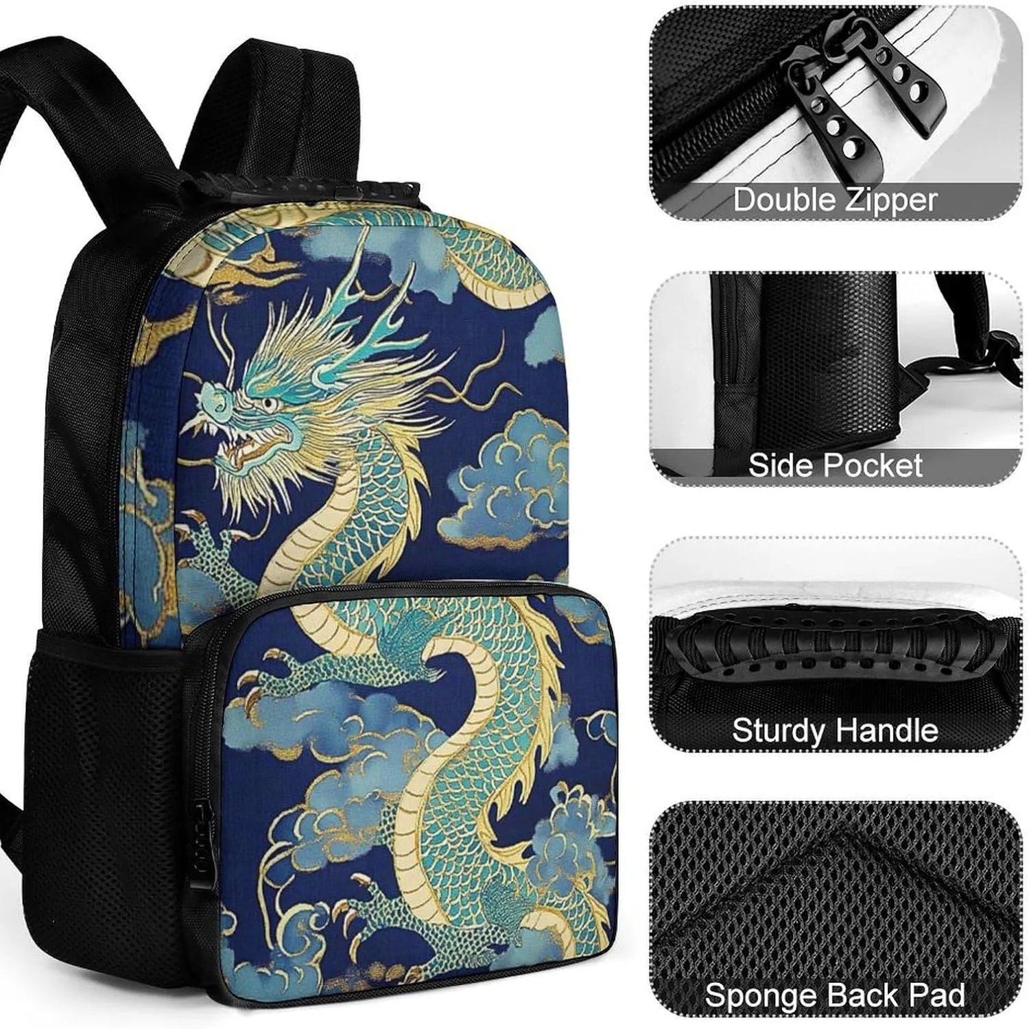 Traditional Chinese Dragon Art Daypack Lightweight Multipurpose Anti-Theft Shoulder Bag Large Capacity Laptop Book Bag Rucksack With Adjustable Shoulder Straps