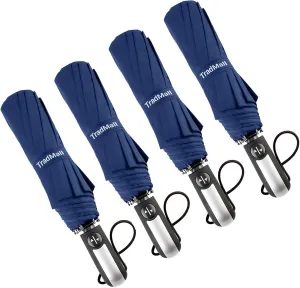 TradMall 4 Pack Travel Umbrella Windproof Portable 46 Inches Large Canopy Ergonomic Handle Auto Open & Close