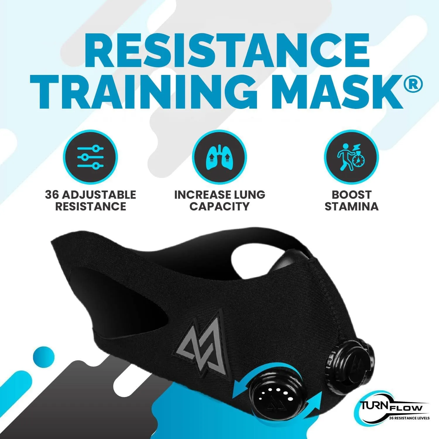 TRAININGMASK - 2.0 Turn Flow - Resistance Training Mask® - Fitness Mask, High Altitude Mask, Workout Mask