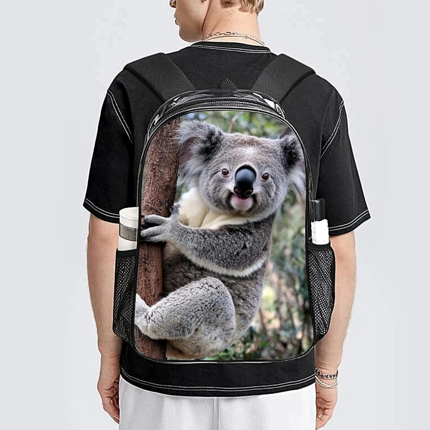 Transparent Daypack Backpack for Trekking Picnic Walking Cycling - Large Capacity Anti-Theft Multipurpose Shoulder Bag, Cute Koala Bear Casual Daypack