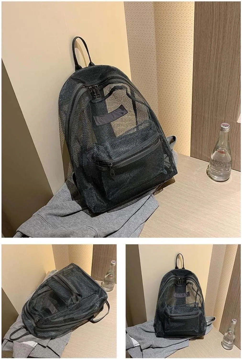 Transparent Mesh Backpack Heavy Duty Semi-See Through Stadium Approved Student Backpack with Reinforced Straps (05#Grey)