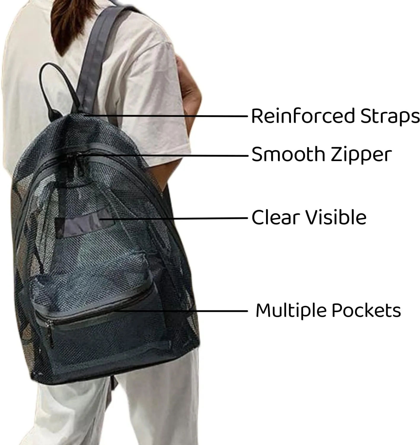 Transparent Mesh Backpack Heavy Duty Semi-See Through Stadium Approved Student Backpack with Reinforced Straps (05#Grey)