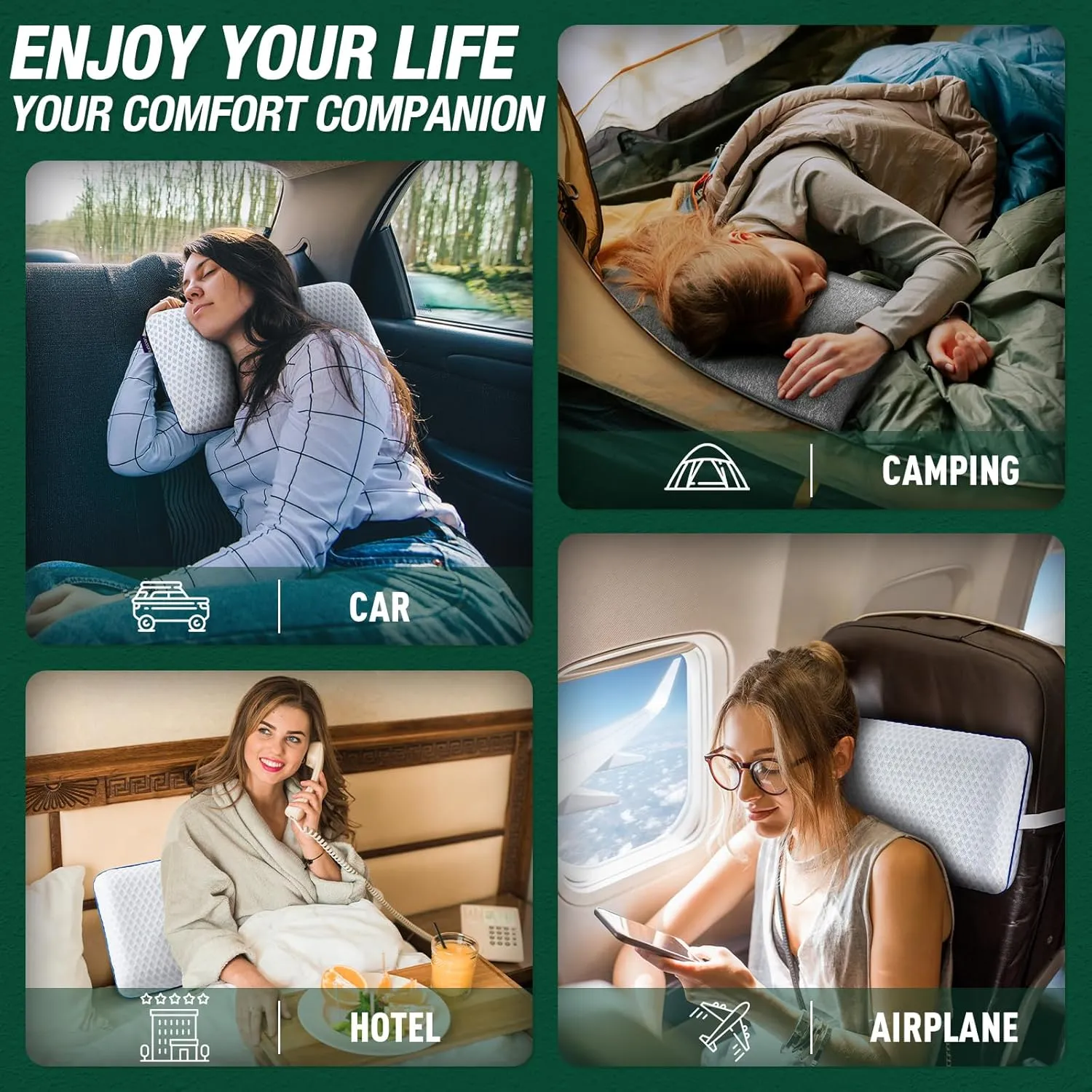 Travel & Camping Cooling Memory Foam Pillow for Backpacking &Airplanes &Beach, Medium Firm Small Camp Bed Pillow for Car Sleeping,Toddler, Breathable Washable Cover, Neck Support Portable Compressible