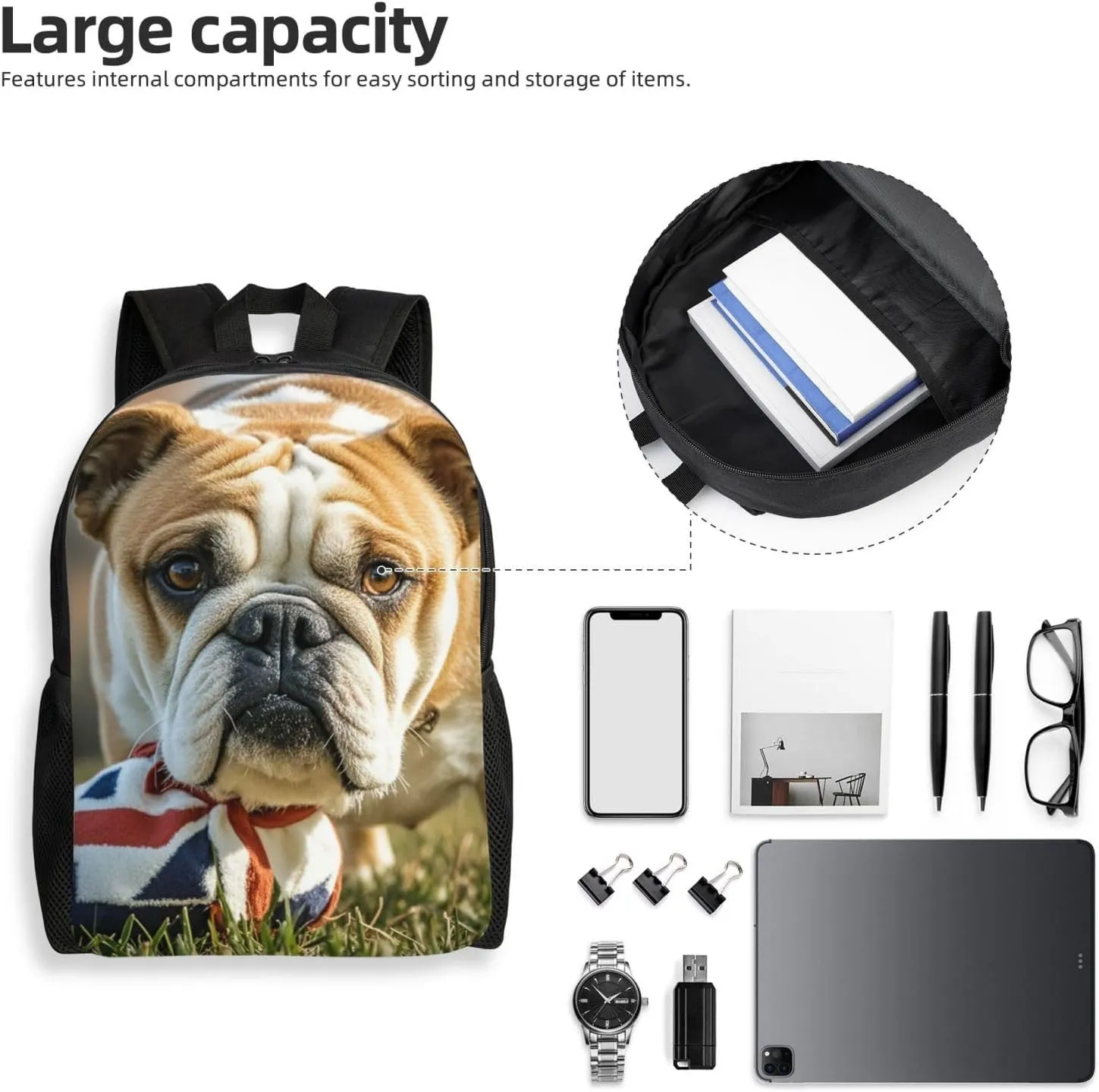 Travel Backpack for Women Men Lightweight 17 inch Laptop Bag English Bulldogs Backpack Casual Daypack