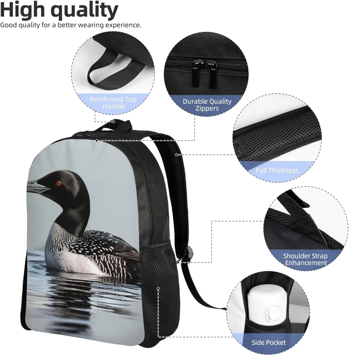 Travel Backpack for Women Men Lightweight 17 inch Laptop Bag Loon Nature Bird Backpack Casual Daypack