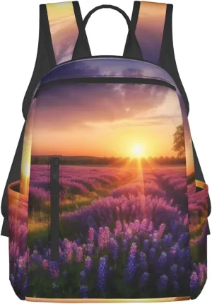 Travel Backpack Lavender Meadow at Sunset Spring Laptop Backpack Lightweight Computer Bag Gift for Women Men Hiking Daypack
