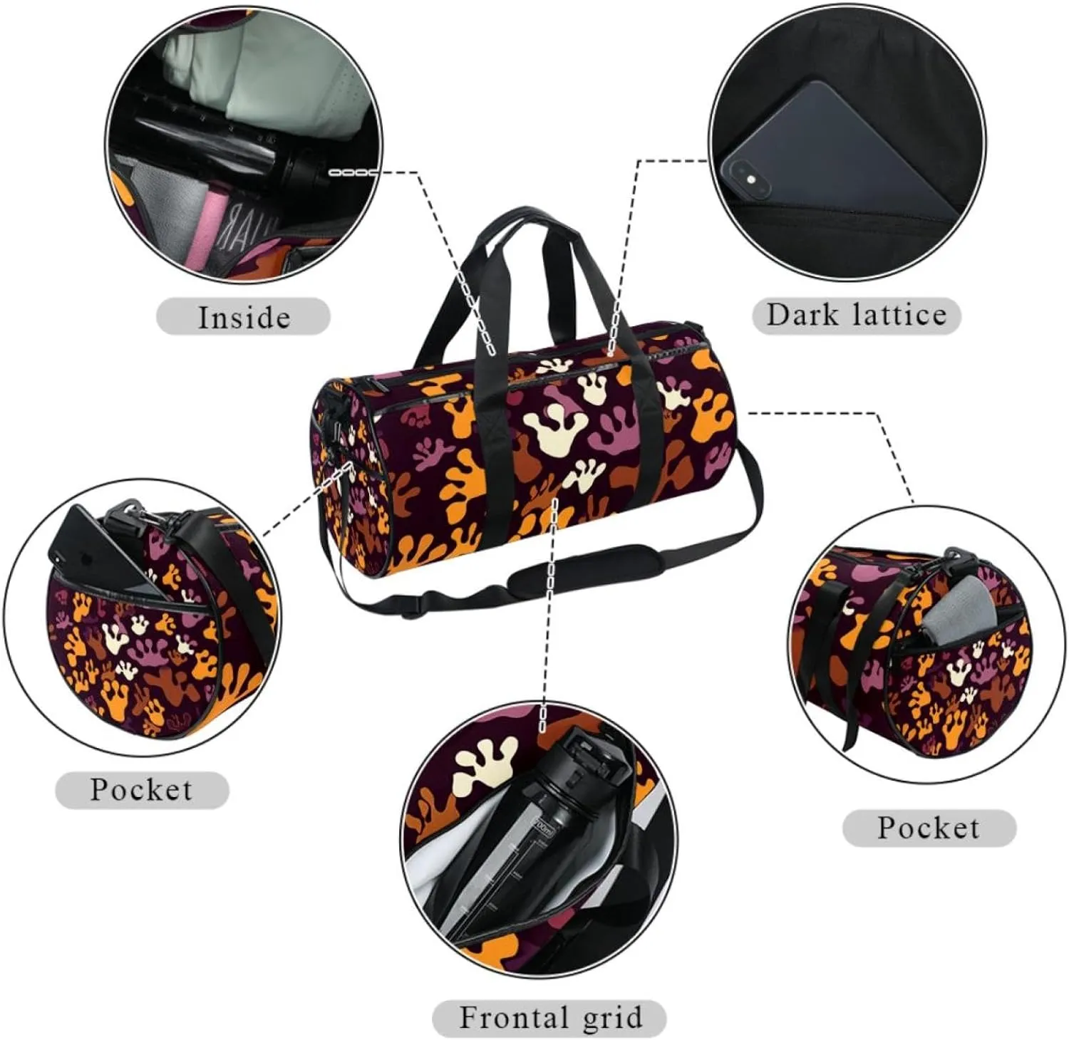 Travel Bag,Mens Gym Bag,Womens Gym Bag,Bones and Paw Print,Sports Bag