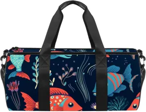 Travel Bag,Mens Gym Bag,Womens Gym Bag,Colorful Floral Blue Sea Fish,Sports Bag