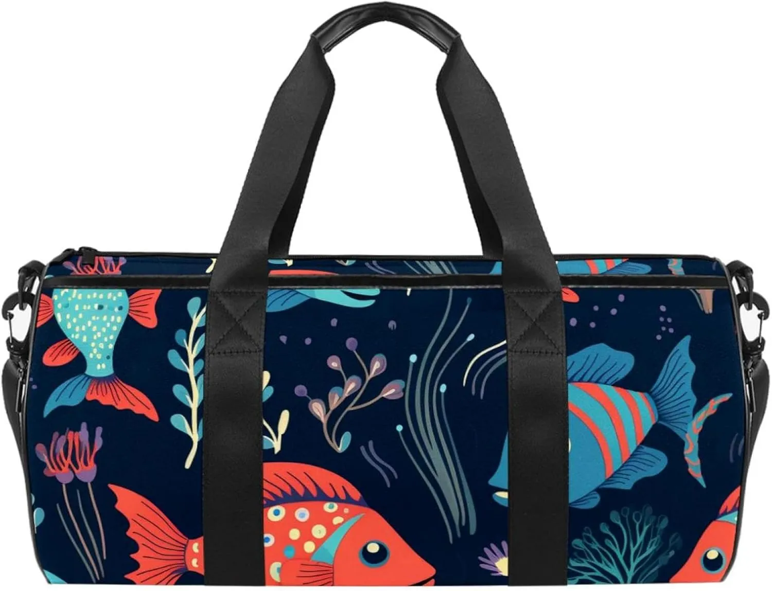 Travel Bag,Mens Gym Bag,Womens Gym Bag,Colorful Floral Blue Sea Fish,Sports Bag