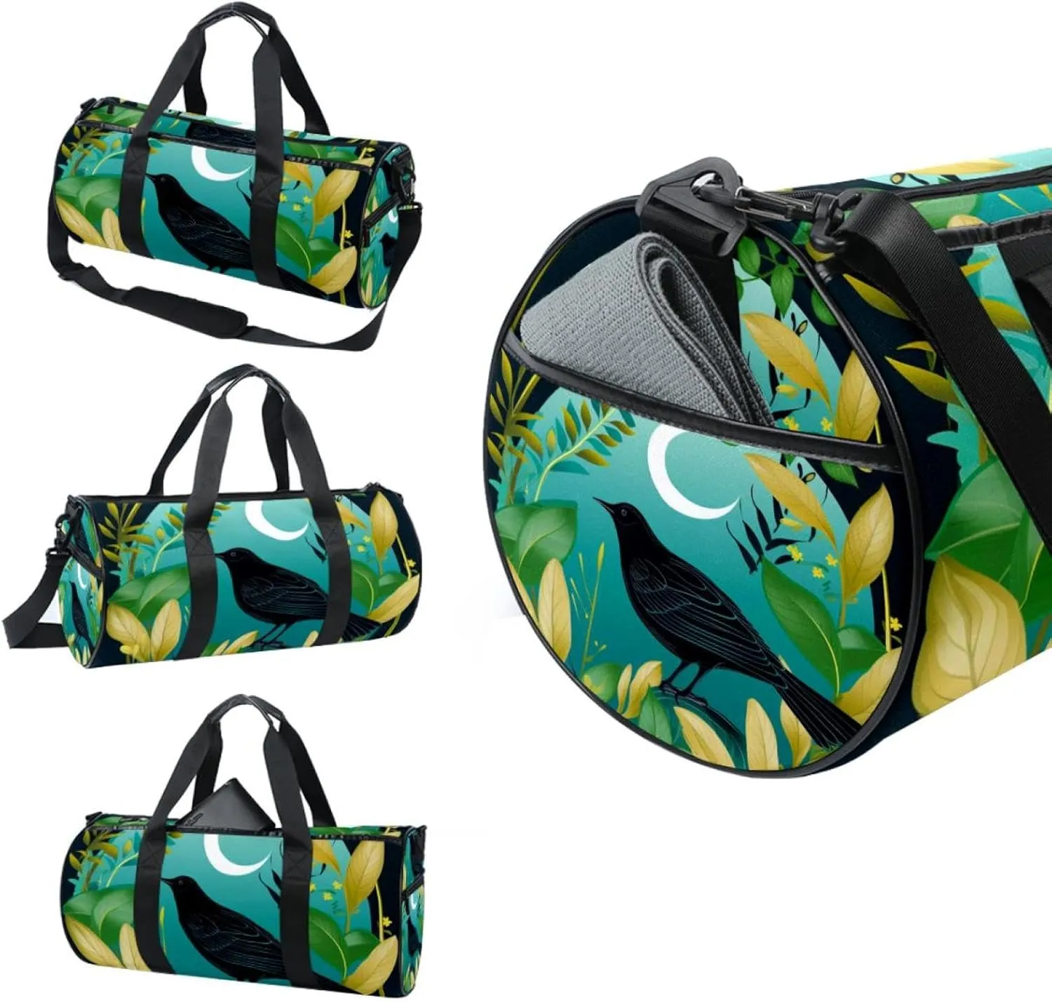 Travel Bag,Mens Gym Bag,Womens Gym Bag,Crow Bird Feather Leaves,Sports Bag