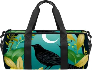 Travel Bag,Mens Gym Bag,Womens Gym Bag,Crow Bird Feather Leaves,Sports Bag