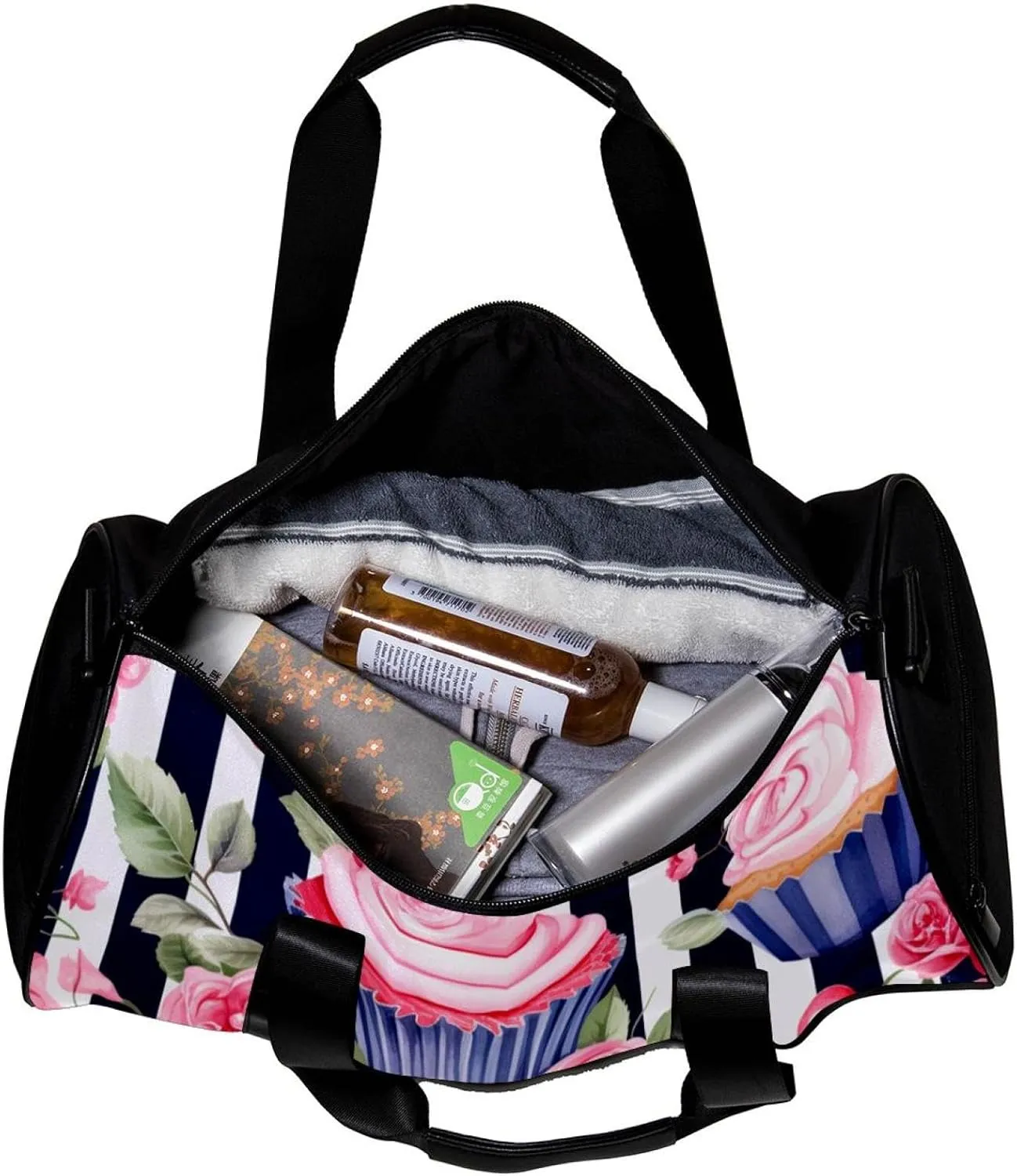 Travel Bag,Mens Gym Bag,Womens Gym Bag,Cupcake Pink Floral Stripe,Sports Bag