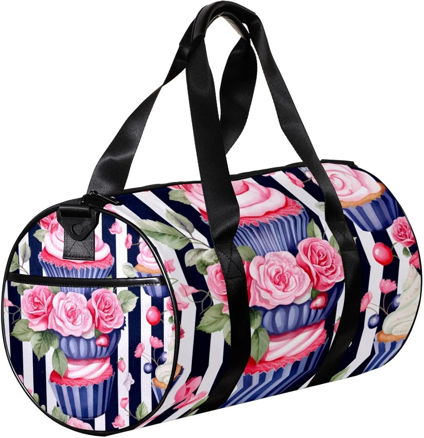 Travel Bag,Mens Gym Bag,Womens Gym Bag,Cupcake Pink Floral Stripe,Sports Bag