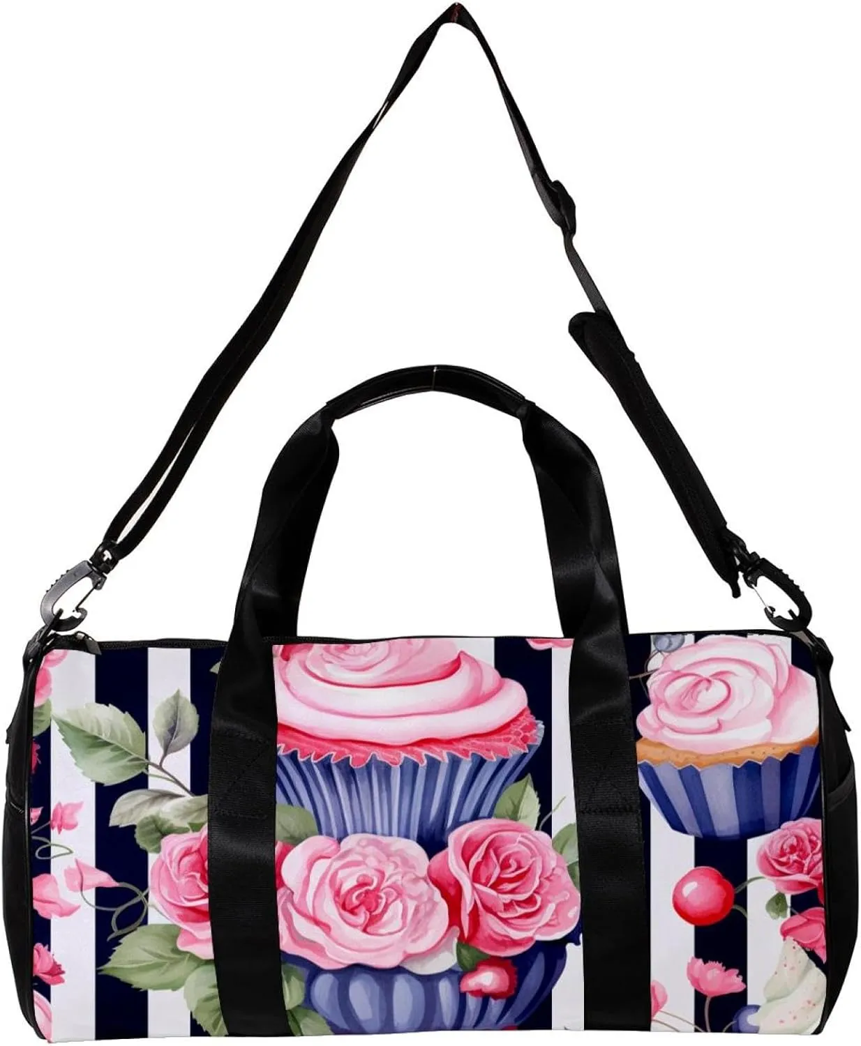 Travel Bag,Mens Gym Bag,Womens Gym Bag,Cupcake Pink Floral Stripe,Sports Bag