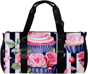 Travel Bag,Mens Gym Bag,Womens Gym Bag,Cupcake Pink Floral Stripe,Sports Bag