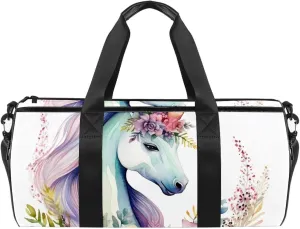 Travel Bag,Mens Gym Bag,Womens Gym Bag,Unicorn Floral Bushes,Sports Bag
