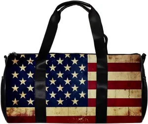 Travel Bag,Mens Gym Bag,Womens Gym Bag,Vintage American Flag Print,Sports Bag