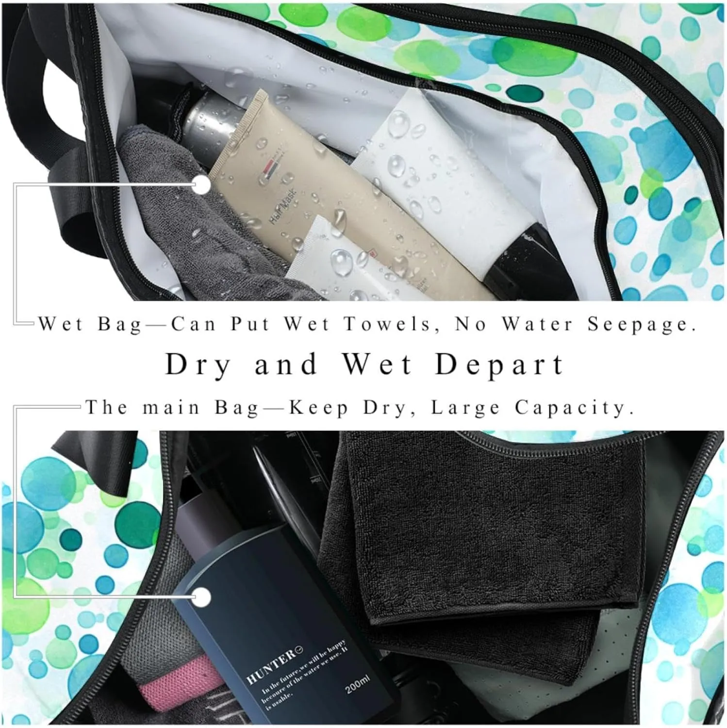 Travel Bag,Mens Gym Bag,Womens Gym Bag,Watercolor Blue Green Dots,Sports Bag