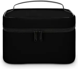 Travel Makeup Bag, Minimalist Solid Black Cosmetic Bags for Women Large Capacity Waterproof Toiletry Bag Make up Organizer