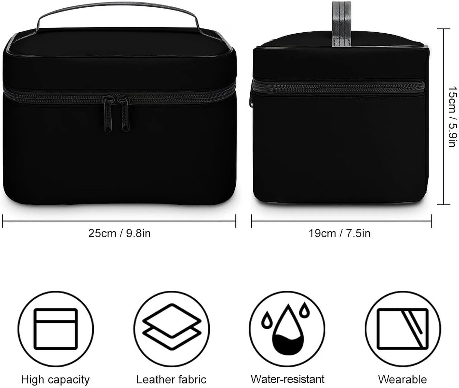 Travel Makeup Bag, Minimalist Solid Black Cosmetic Bags for Women Large Capacity Waterproof Toiletry Bag Make up Organizer