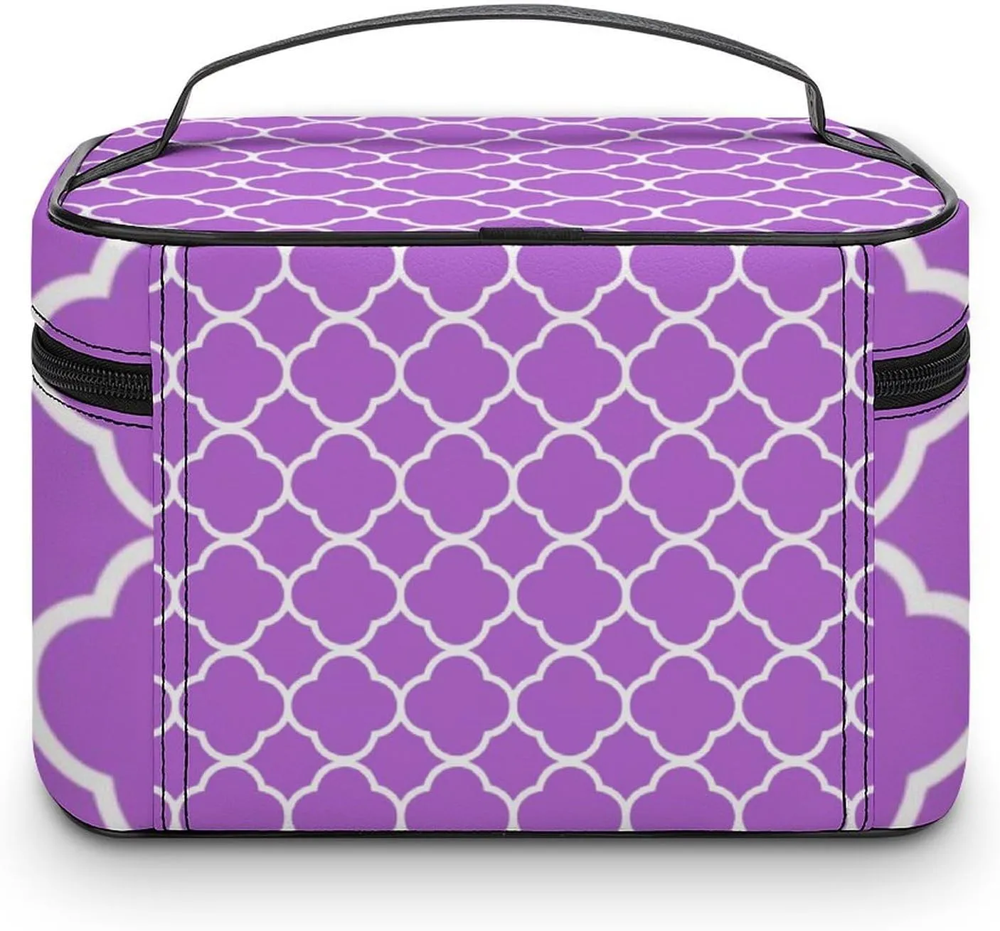Travel Makeup Bag, Quatrefoil Lilac Purple White Cosmetic Bags for Women Large Capacity Waterproof Toiletry Bag Make up Organizer