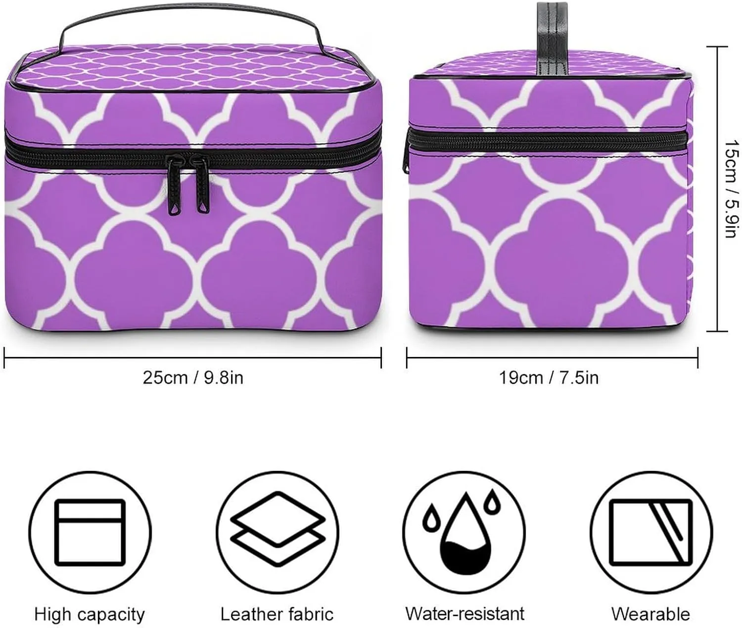 Travel Makeup Bag, Quatrefoil Lilac Purple White Cosmetic Bags for Women Large Capacity Waterproof Toiletry Bag Make up Organizer