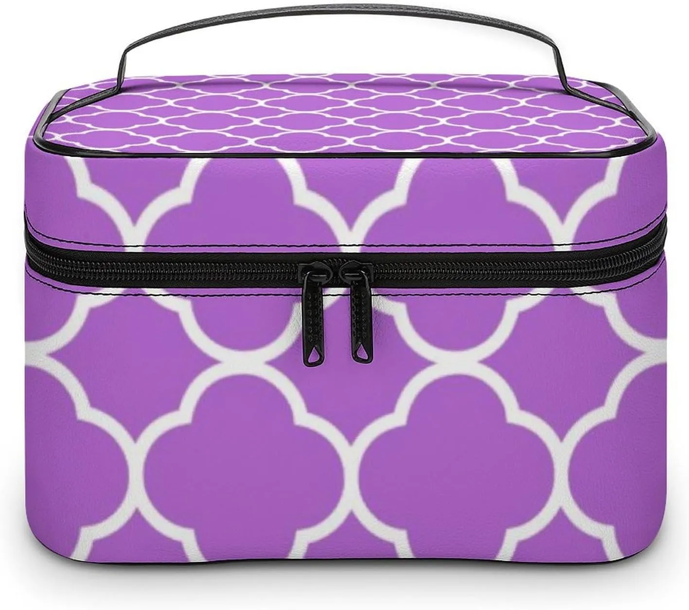 Travel Makeup Bag, Quatrefoil Lilac Purple White Cosmetic Bags for Women Large Capacity Waterproof Toiletry Bag Make up Organizer