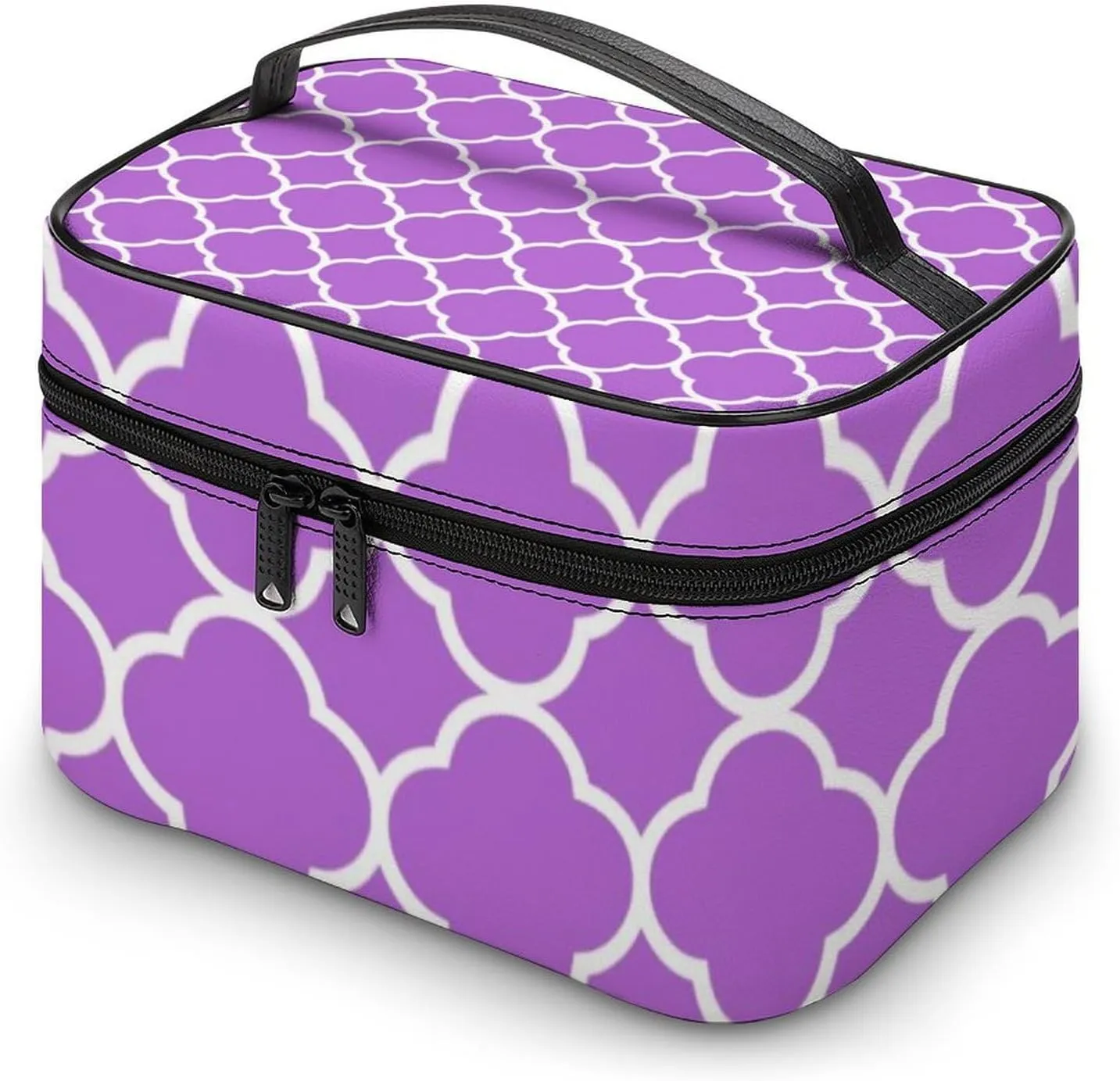 Travel Makeup Bag, Quatrefoil Lilac Purple White Cosmetic Bags for Women Large Capacity Waterproof Toiletry Bag Make up Organizer