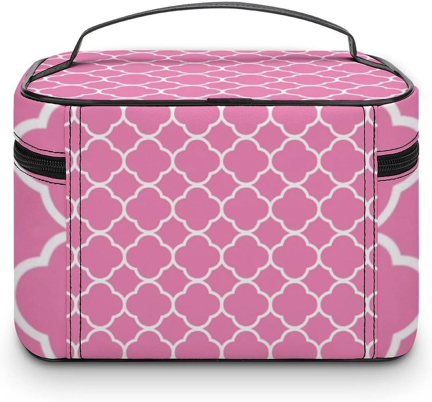 Travel Makeup Bag, Quatrefoil Pink White Cosmetic Bags for Women Large Capacity Waterproof Toiletry Bag Make up Organizer