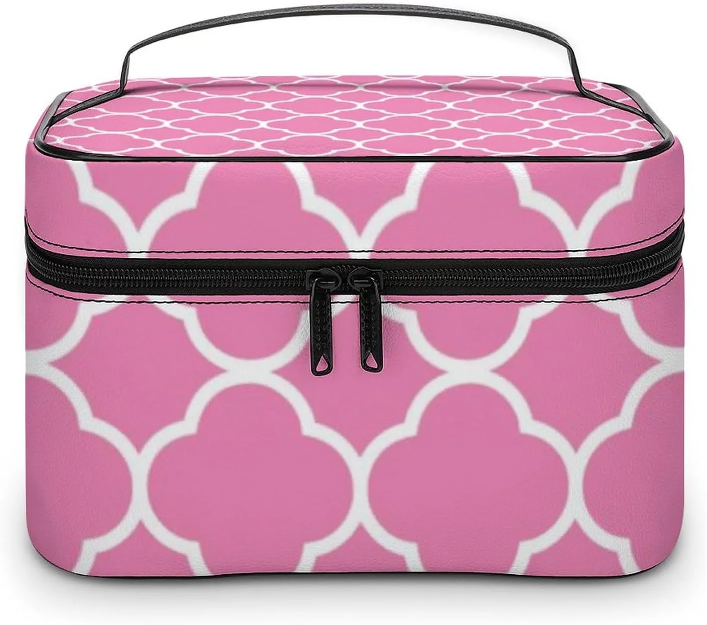 Travel Makeup Bag, Quatrefoil Pink White Cosmetic Bags for Women Large Capacity Waterproof Toiletry Bag Make up Organizer