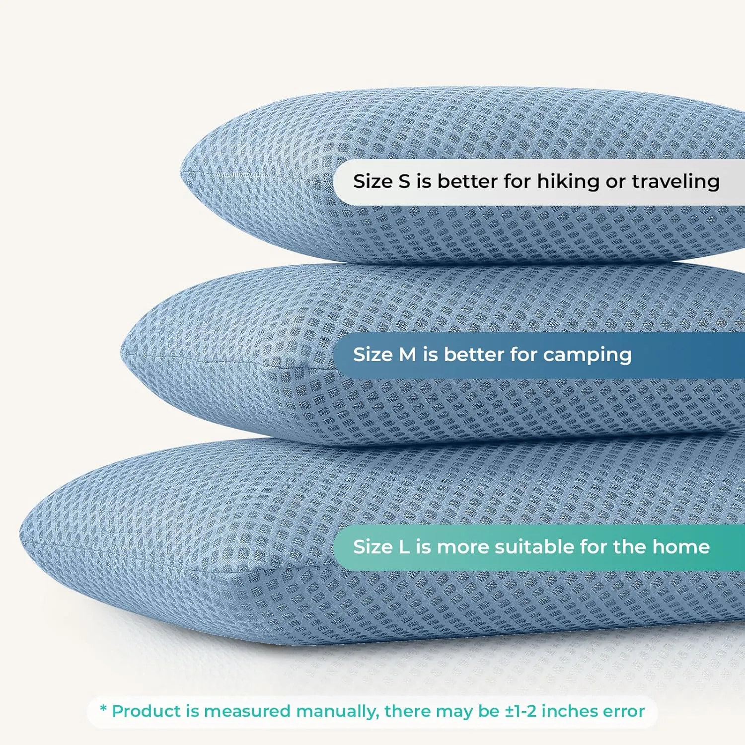 Travel Pillow Memory Foam Pillows, Camping Pillow-Compressible Medium Firm, Breathable Cover, Ideal Backpacking Hiking, Bed Pillows, Airplane and Car (Blue, S)