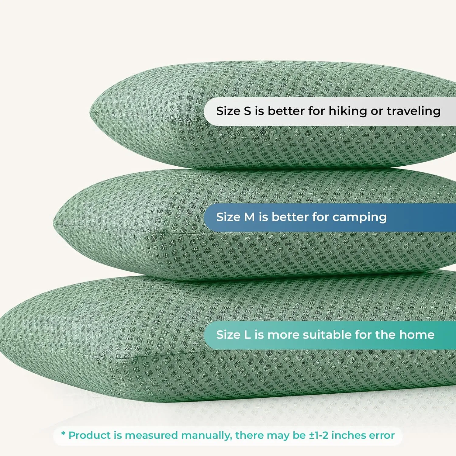 Travel Pillow Memory Foam Pillows, Camping Pillow- Compressible Medium Firm, Breathable Cover, Ideal Backpacking Hiking, Bed Pillows, Airplane and Car (Green, S)
